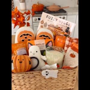 Halloween Party Gift Basket with Orange and White Decor